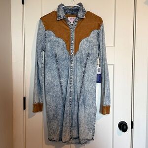 Acid Wash Denim Dress with Brown Suede Yoke NWT